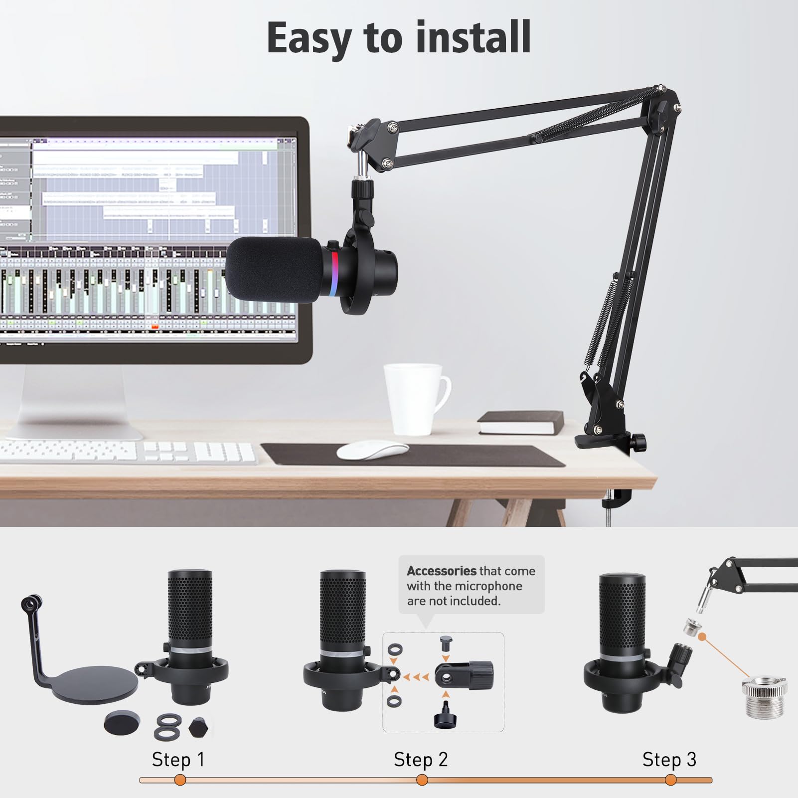 HyperX DuoCast Boom Arm - HyperX Microphone Arm Compatible with HyperX DuoCast, Mic Arm with Microphone Cover, Improve Sound Qua